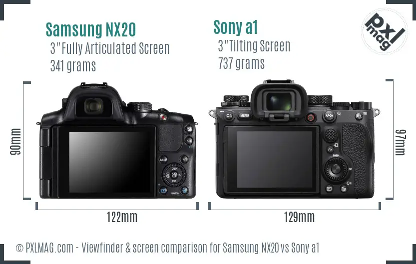 Samsung NX20 vs Sony a1 Screen and Viewfinder comparison