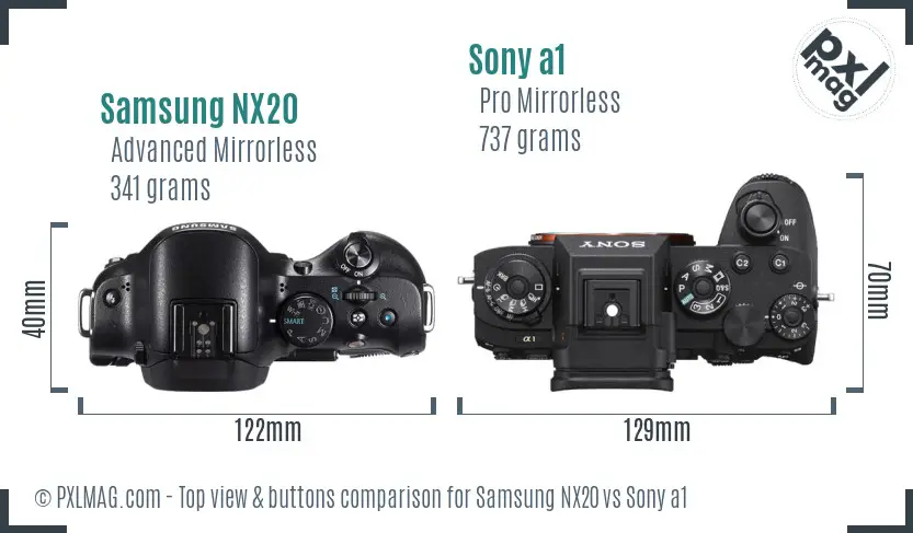 Samsung NX20 vs Sony a1 top view buttons comparison