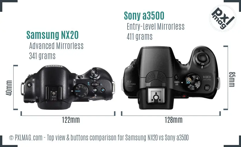 Samsung NX20 vs Sony a3500 top view buttons comparison
