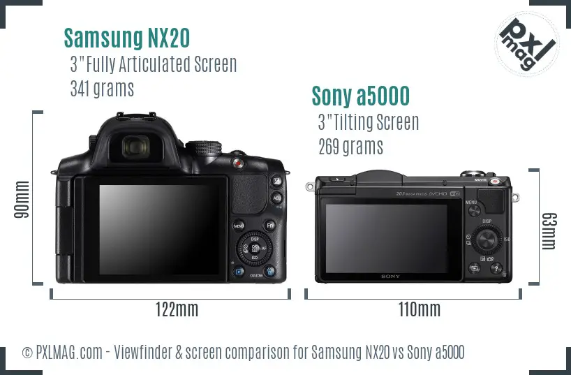 Samsung NX20 vs Sony a5000 Screen and Viewfinder comparison