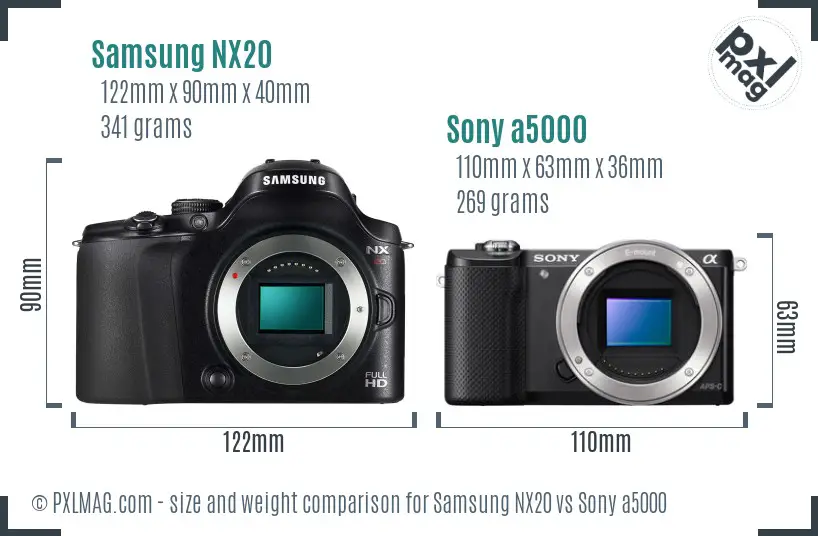 Samsung NX20 vs Sony a5000 size comparison