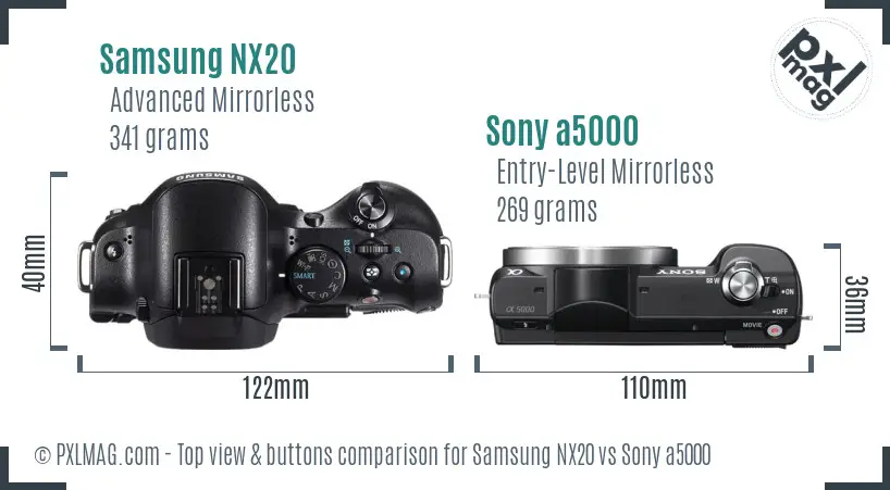 Samsung NX20 vs Sony a5000 top view buttons comparison