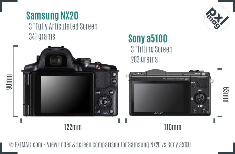 Samsung NX20 vs Sony a5100 Screen and Viewfinder comparison