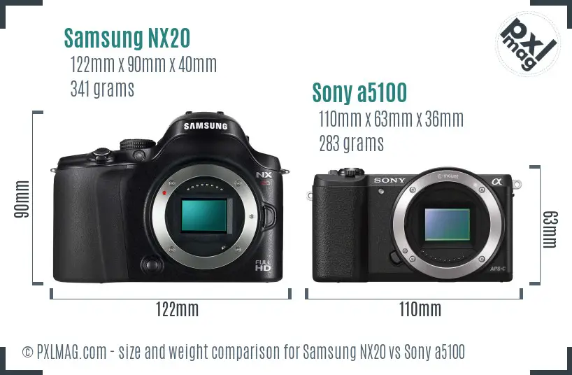 Samsung NX20 vs Sony a5100 size comparison