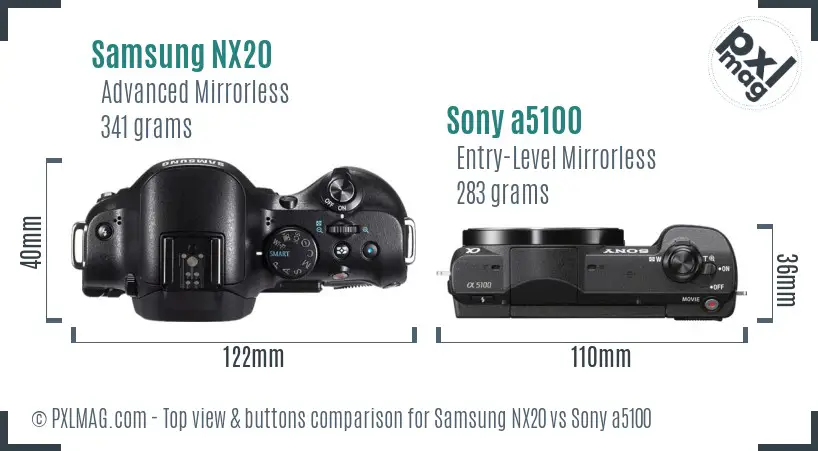 Samsung NX20 vs Sony a5100 top view buttons comparison