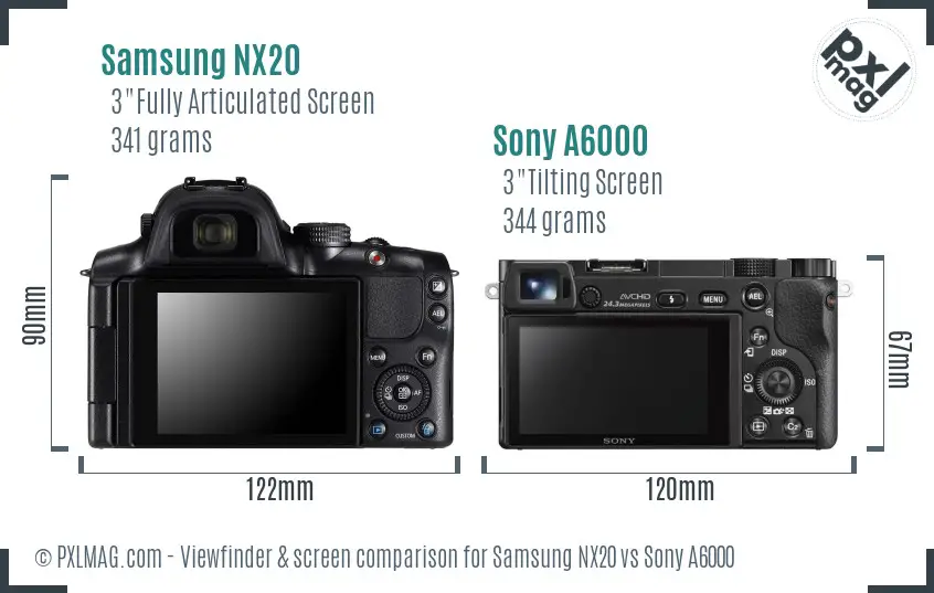 Samsung NX20 vs Sony A6000 Screen and Viewfinder comparison