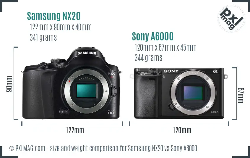 Samsung NX20 vs Sony A6000 size comparison
