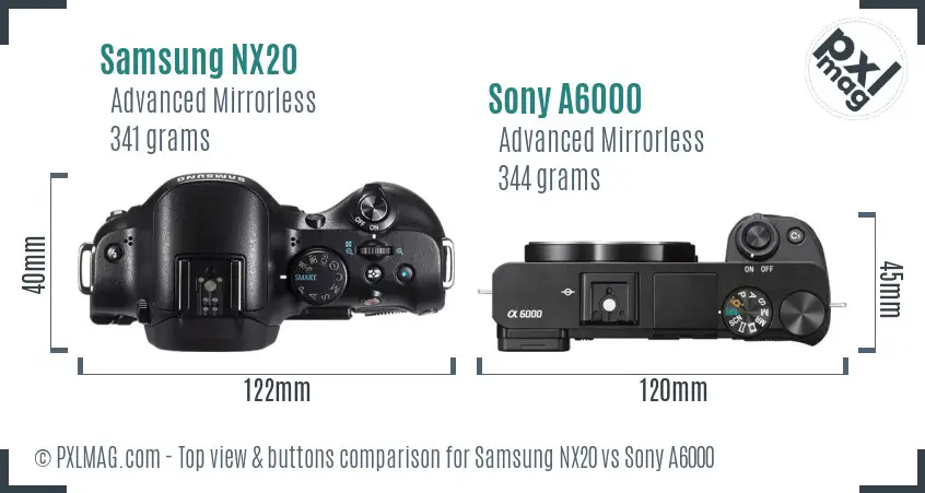Samsung NX20 vs Sony A6000 top view buttons comparison