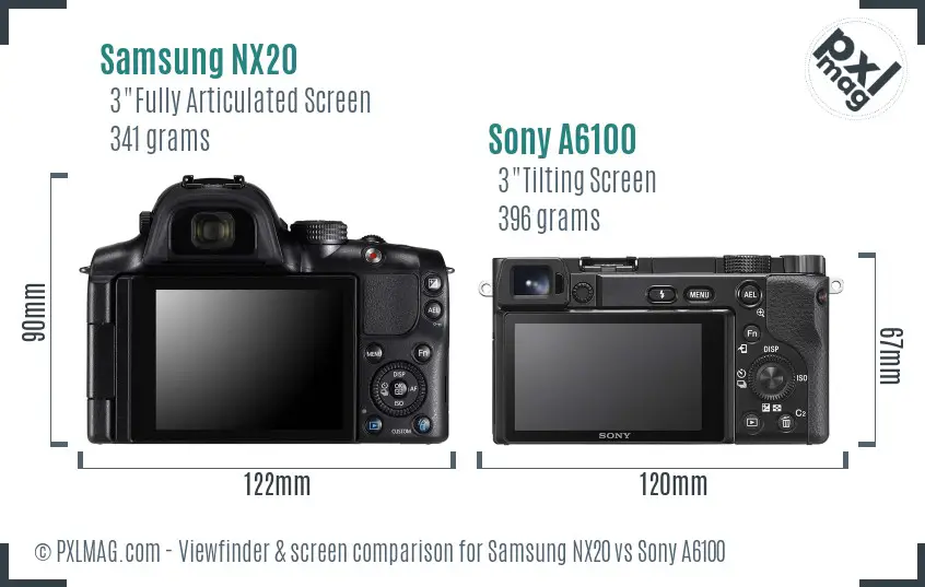 Samsung NX20 vs Sony A6100 Screen and Viewfinder comparison