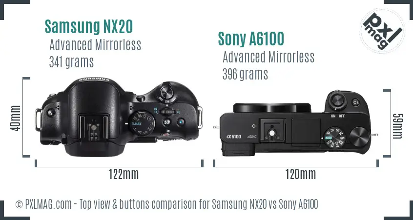 Samsung NX20 vs Sony A6100 top view buttons comparison