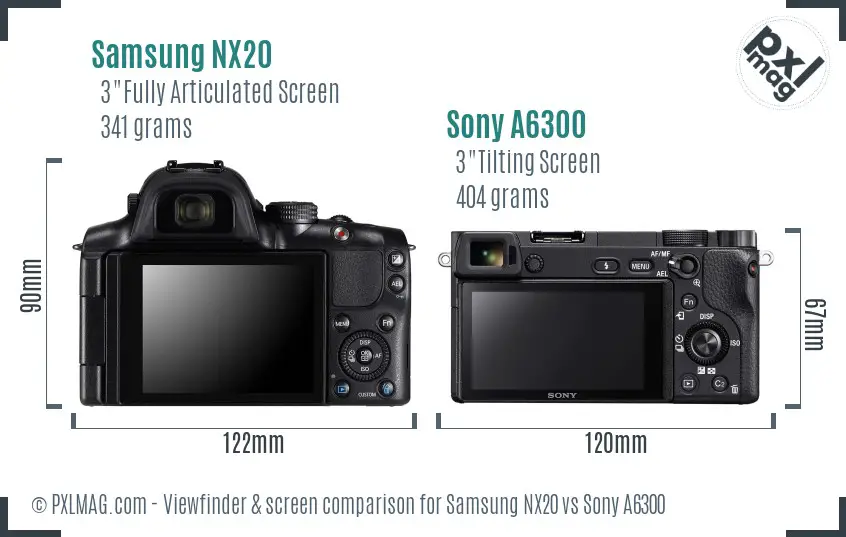 Samsung NX20 vs Sony A6300 Screen and Viewfinder comparison