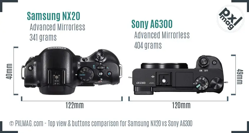 Samsung NX20 vs Sony A6300 top view buttons comparison