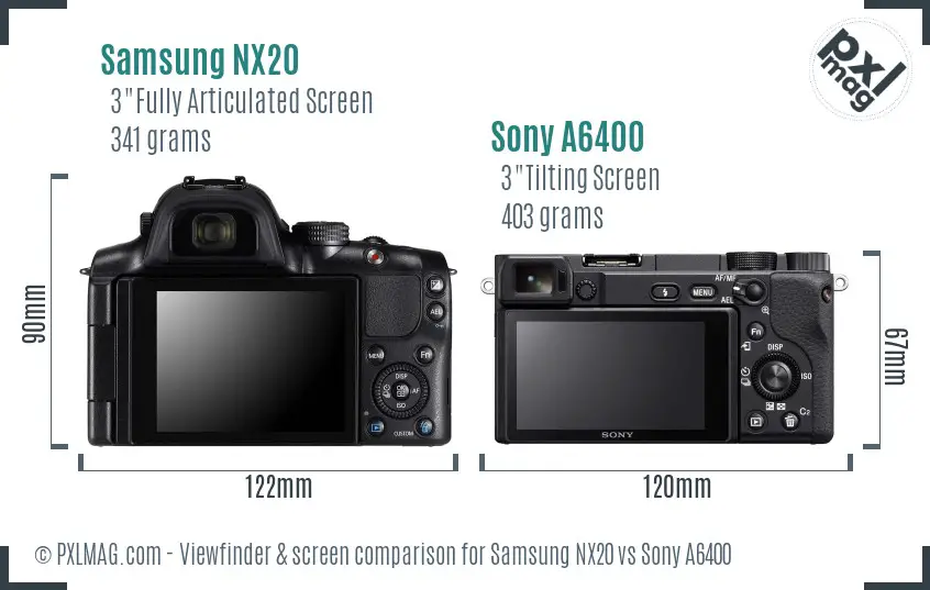 Samsung NX20 vs Sony A6400 Screen and Viewfinder comparison