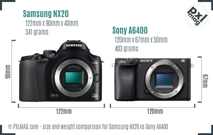 Samsung NX20 vs Sony A6400 size comparison