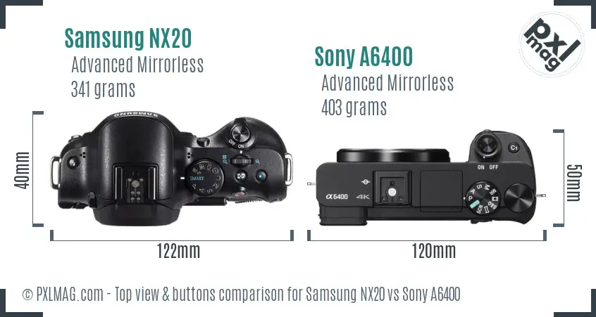 Samsung NX20 vs Sony A6400 top view buttons comparison