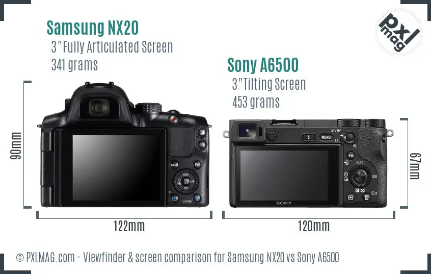 Samsung NX20 vs Sony A6500 Screen and Viewfinder comparison