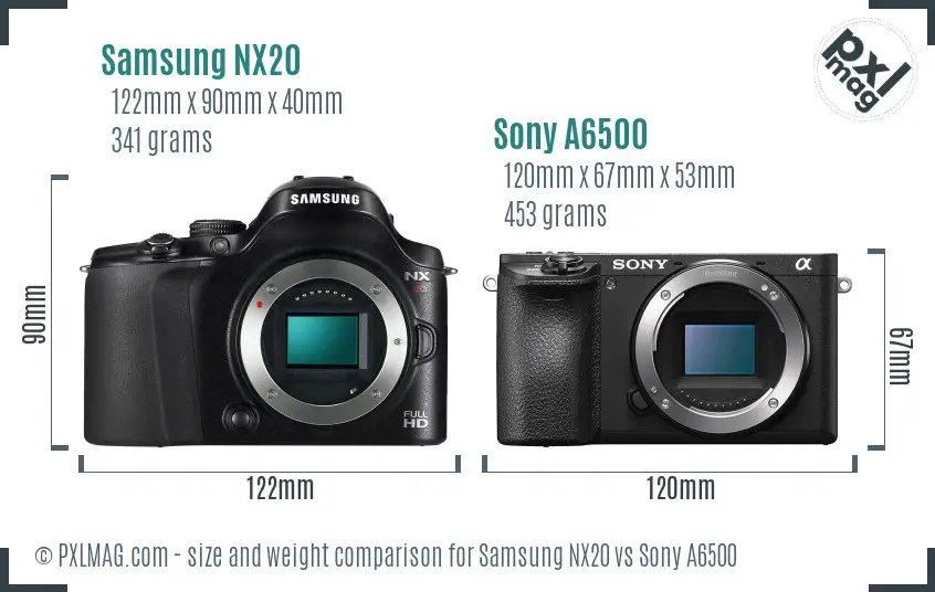Samsung NX20 vs Sony A6500 size comparison