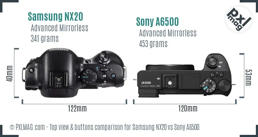Samsung NX20 vs Sony A6500 top view buttons comparison