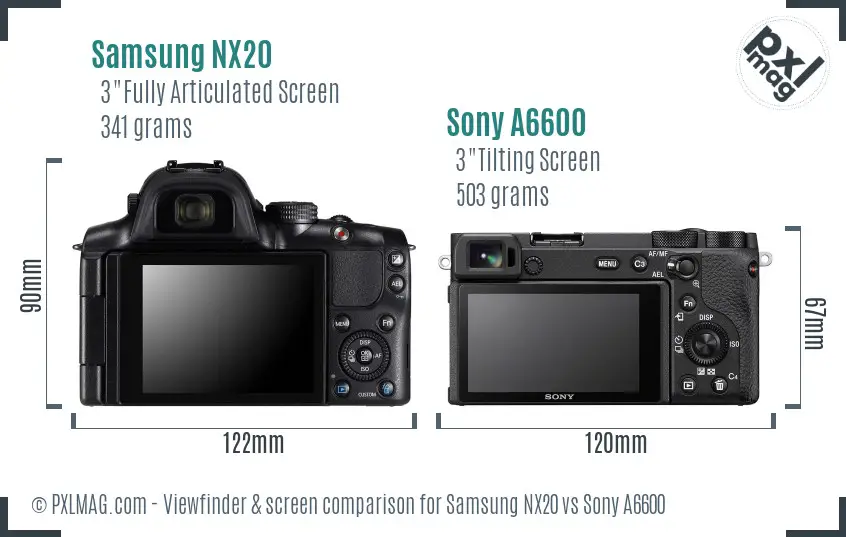Samsung NX20 vs Sony A6600 Screen and Viewfinder comparison