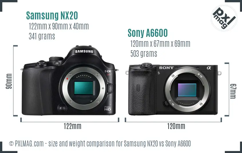 Samsung NX20 vs Sony A6600 size comparison