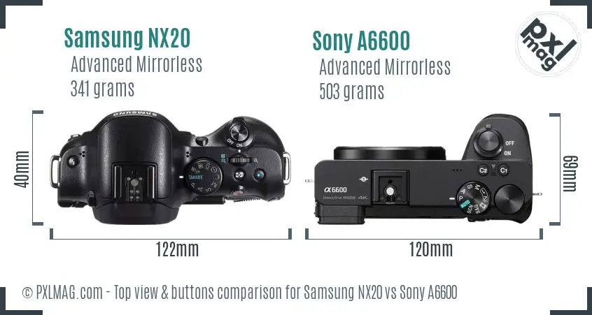 Samsung NX20 vs Sony A6600 top view buttons comparison