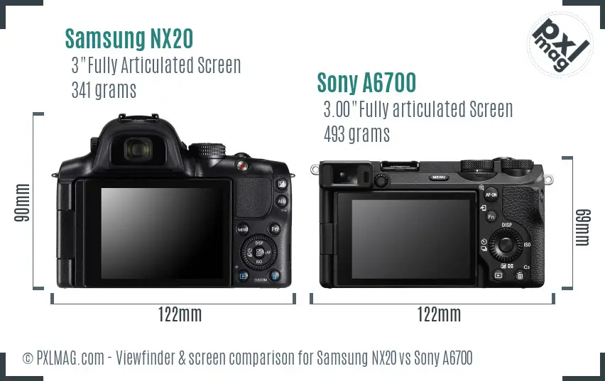 Samsung NX20 vs Sony A6700 Screen and Viewfinder comparison