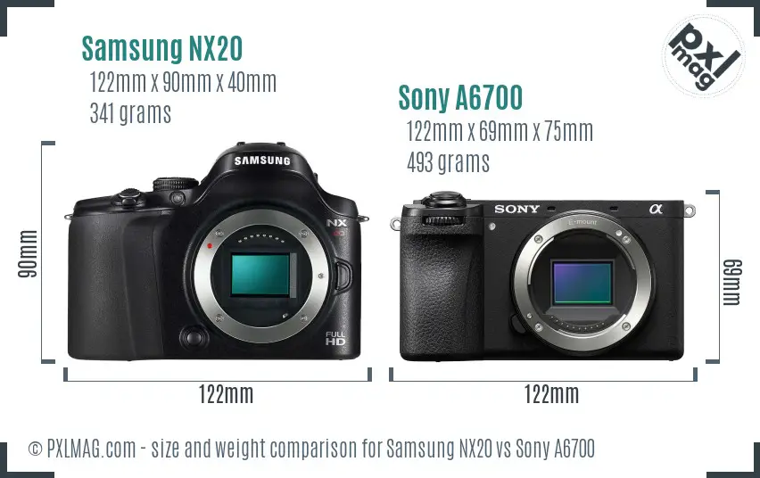 Samsung NX20 vs Sony A6700 size comparison