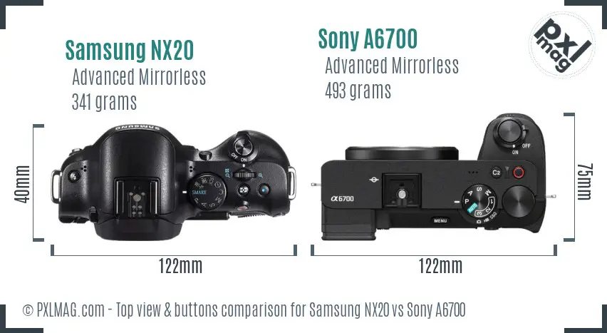 Samsung NX20 vs Sony A6700 top view buttons comparison