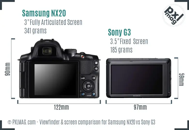 Samsung NX20 vs Sony G3 Screen and Viewfinder comparison