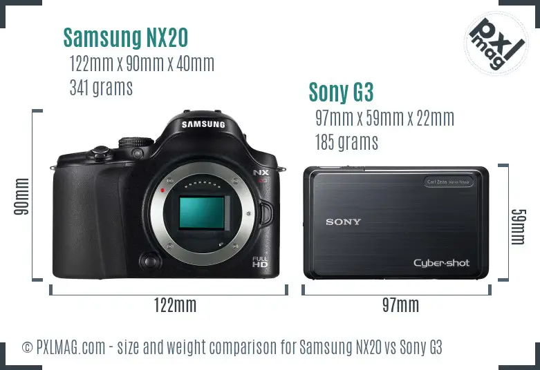 Samsung NX20 vs Sony G3 size comparison