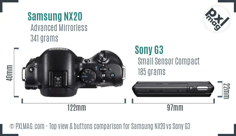 Samsung NX20 vs Sony G3 top view buttons comparison