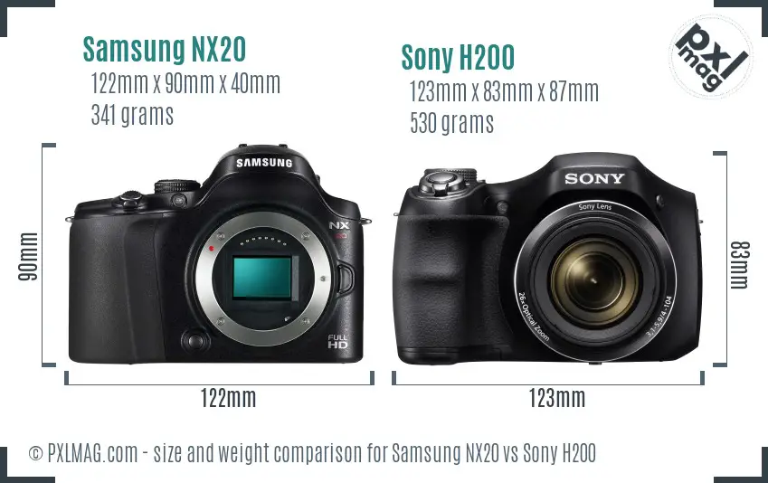 Comparing physical size and ergonomics between Samsung NX20 and Sony H200