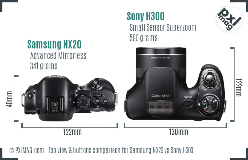 Samsung NX20 vs Sony H300 top view buttons comparison Samsung NX20 vs Sony H300 top view buttons comparison