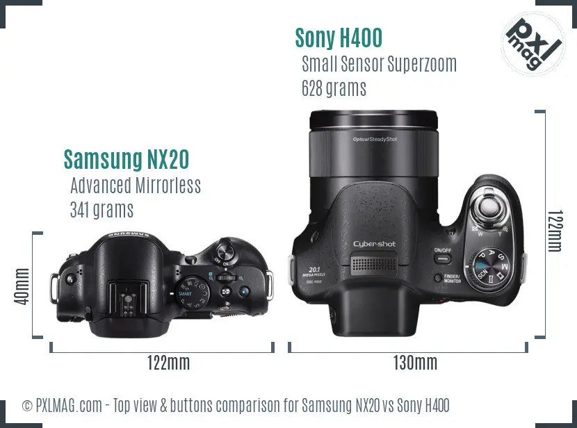 Samsung NX20 vs Sony H400 top view buttons comparison Samsung NX20 vs Sony H400 top view buttons comparison