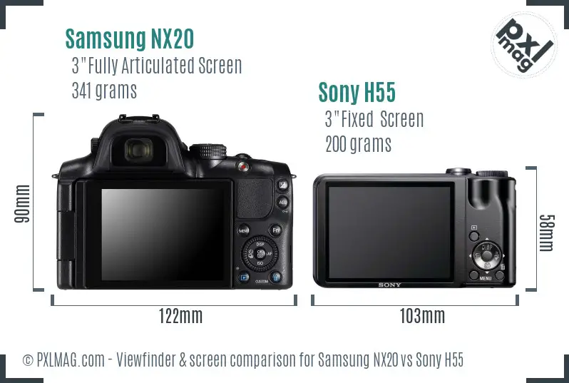 Samsung NX20 vs Sony H55 Screen and Viewfinder comparison