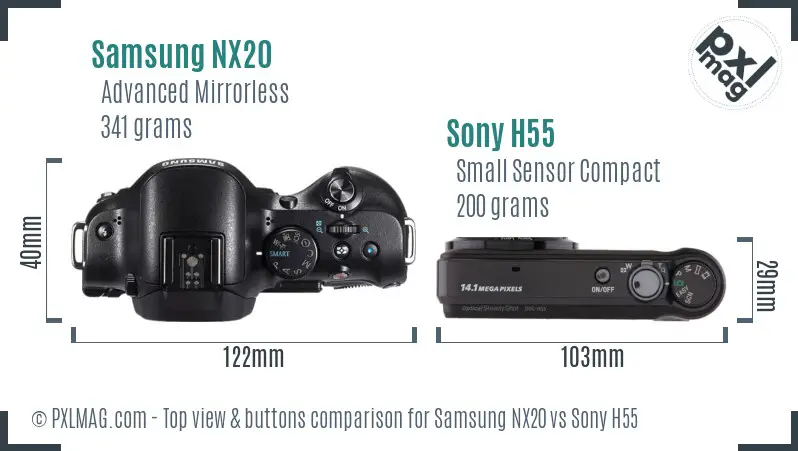 Samsung NX20 vs Sony H55 top view buttons comparison
