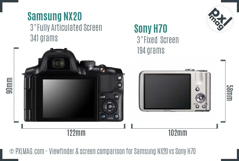 Samsung NX20 vs Sony H70 Screen and Viewfinder comparison