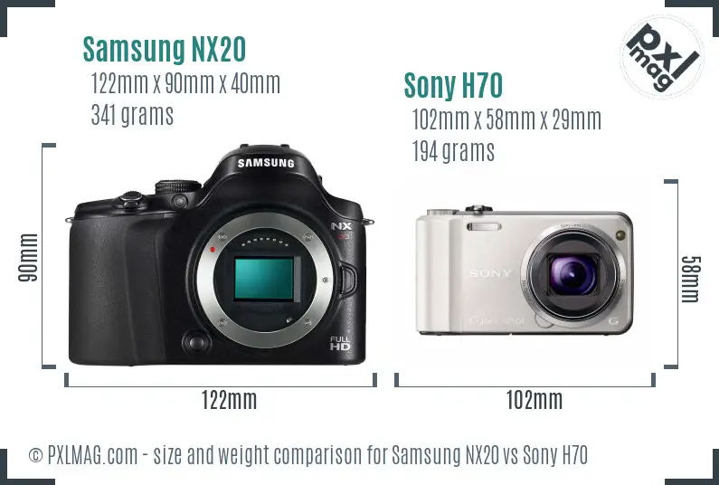 Samsung NX20 vs Sony H70 size comparison