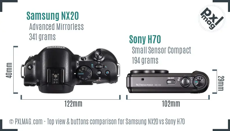 Samsung NX20 vs Sony H70 top view buttons comparison