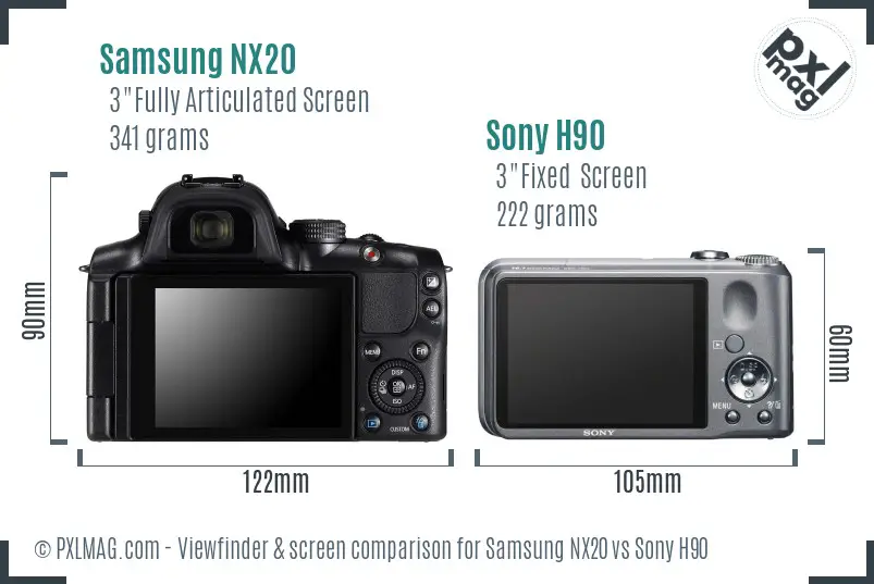 Samsung NX20 vs Sony H90 Screen and Viewfinder comparison