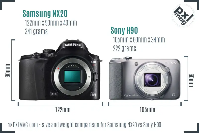 Samsung NX20 vs Sony H90 size comparison