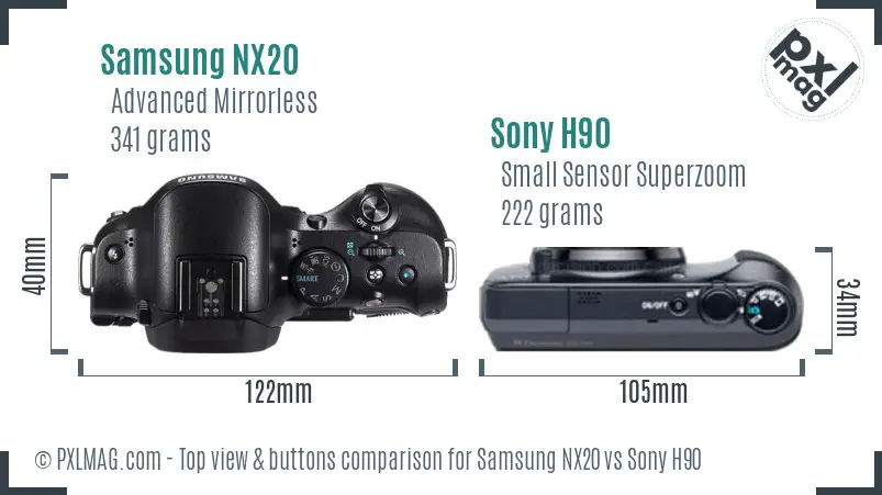 Samsung NX20 vs Sony H90 top view buttons comparison