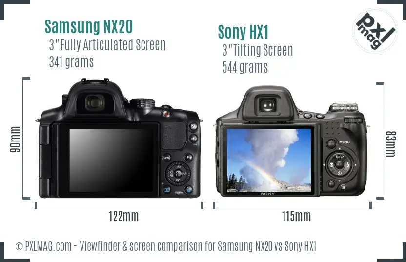 Samsung NX20 vs Sony HX1 Screen and Viewfinder comparison