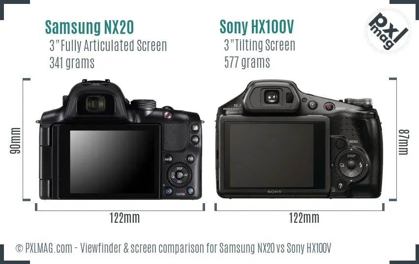 Samsung NX20 vs Sony HX100V Screen and Viewfinder comparison