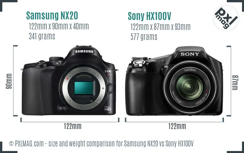 Samsung NX20 vs Sony HX100V size comparison