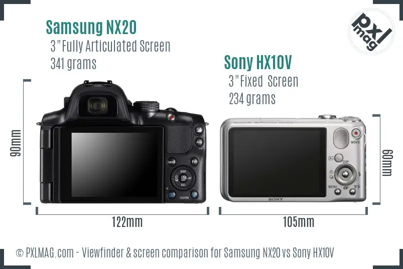 Samsung NX20 vs Sony HX10V Screen and Viewfinder comparison
