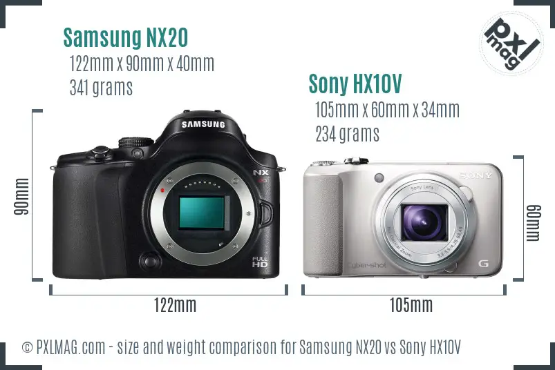Samsung NX20 vs Sony HX10V size comparison