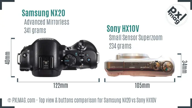 Samsung NX20 vs Sony HX10V top view buttons comparison