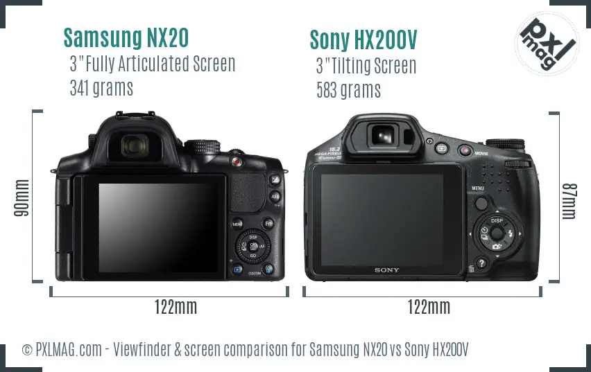 Samsung NX20 vs Sony HX200V Screen and Viewfinder comparison