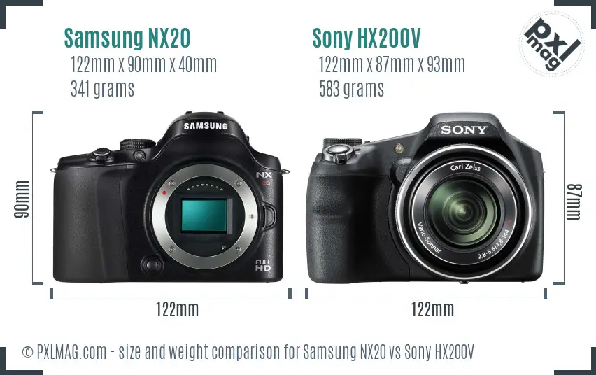 Samsung NX20 vs Sony HX200V size comparison